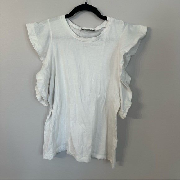 All Saints Women’s White Short Flutter Sleeve Cotton Crewneck Top Size 10 GUC - Picture 2 of 6